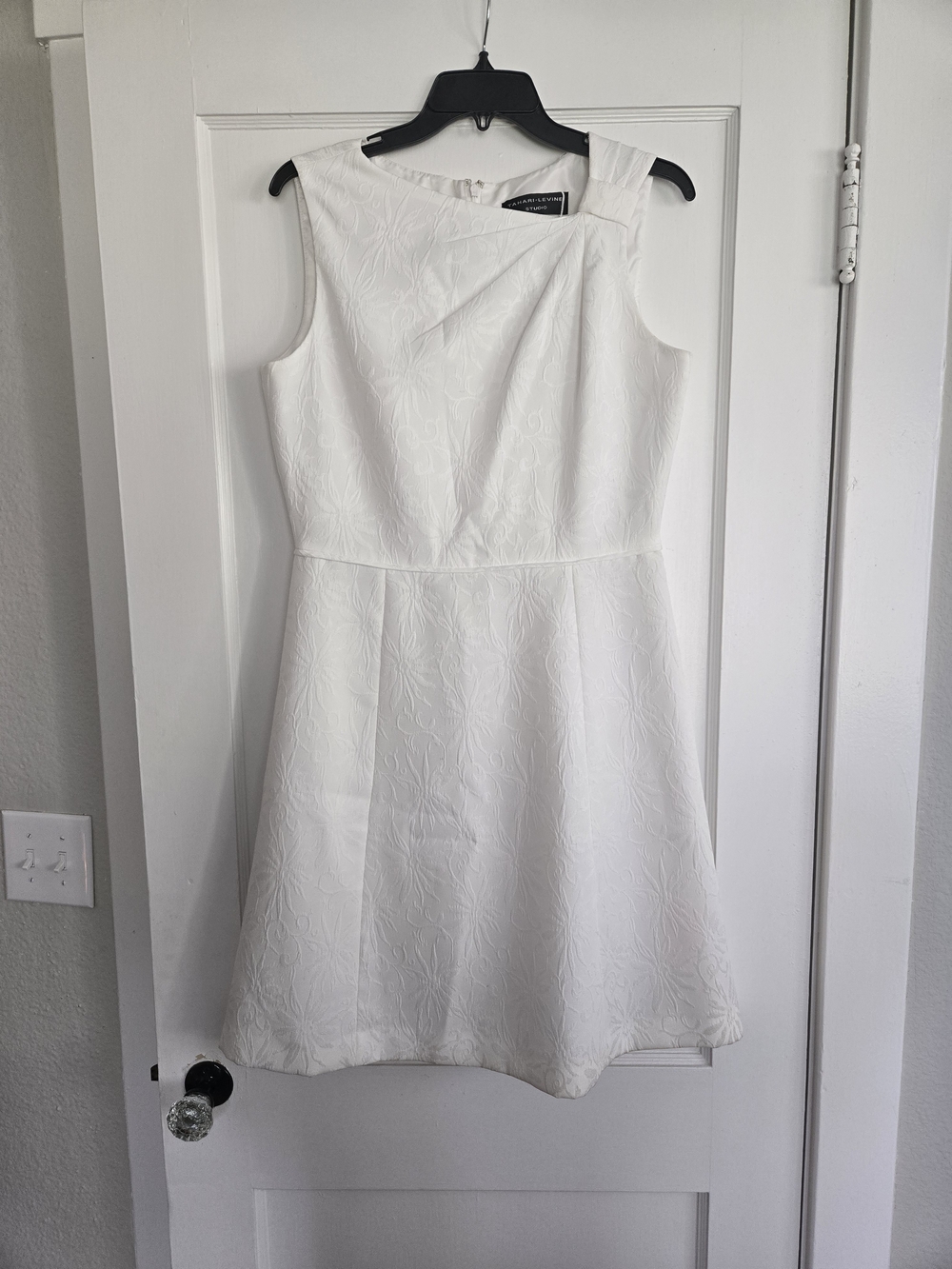 Sleeveless White Textured Fit-and-Flare Mini Dress